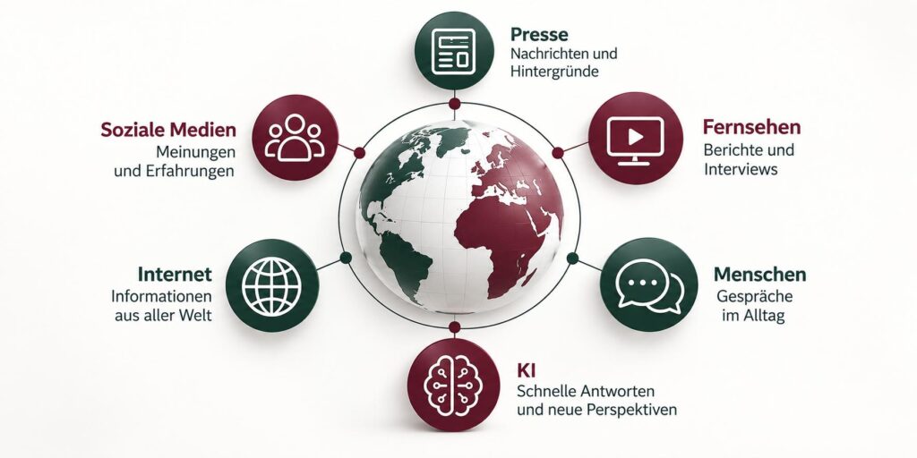 Informationen aus Presse, Fernsehen, Internet, sozialen Medien und künstlicher Intelligenz